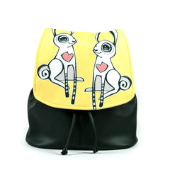 Cykochik "Love Bunnies" black eco-friendly vegan drawstring backpack purse by Berkeley artist Michelle White