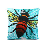 Cykochik "Apis" bee eco-friendly vegan throw pillow by Monica Moody - Back