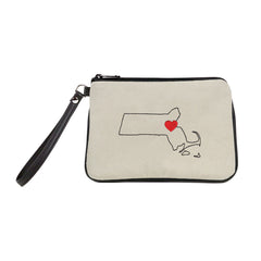 "Boston Love" Embroidered Canvas Vegan Wristlet/Crossbody Bag (Multicolored)