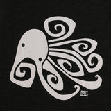 Detail of Gray Cykochik Ocho octopus triblend women's tee by Berkeley artist Michelle White