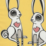 Detail Cykochik custom "Love Bunnies" rabbit eco-canvas vegan clutch wristlet bag by Berkeley artist Michelle White