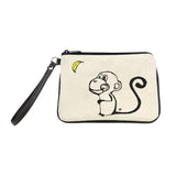 "Monkey Moon" Embroidered Canvas Vegan Wristlet/Crossbody Bag - Illustration by artist Michelle White (Multicolored)