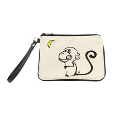 "Monkey Moon" Embroidered Canvas Vegan Wristlet/Crossbody Bag - Illustration by artist Michelle White (Multicolored)