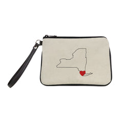 "New York City Love" Embroidered Canvas Vegan Wristlet/Crossbody Bag (Multicolored)