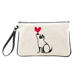"Puppy Love" Embroidered Canvas Vegan Clutch/Crossbody Bag - by artist Michelle White (Multicolored)