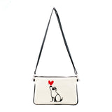 "Puppy Love" Embroidered Canvas Vegan Clutch/Crossbody Bag - by artist Michelle White (Multicolored)