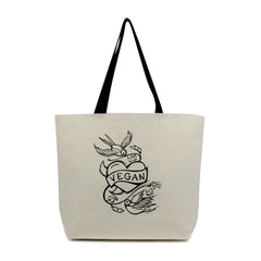 Front Cykochik eco-friendly vegan "Vegan Tattoo" canvas tote by Berkeley artist Michelle White 