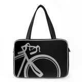 Front gray and black Cykochik custom "10-Speed" bicycle applique vegan laptop/travel/diaper tote bag by Berkeley artist Michelle White