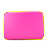 Back hot pink Cykochik custom "Angel and Devil" applique 15" vegan laptop sleeve by artist Willie Baronet