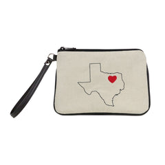 Cykochik "Dallas Love" embroidered canvas vegan wristlet bag - front