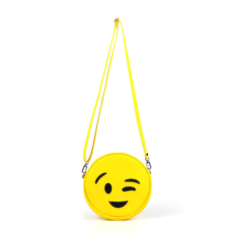 Front Cykochik custom yellow wink emoji applique vegan crossbody bag