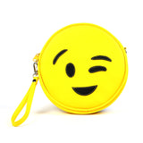 Front Cykochik custom yellow wink emoji applique vegan wristlet/clutch bag