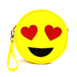 Front Cykochik yellow heart-eyes emoji applique vegan wristlet/clutch bag