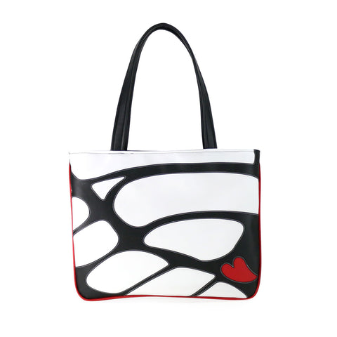 Front black and white Cykochik custom Monarch butterfly applique eco-friendly vegan tote bag