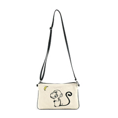 "Monkey Moon" Embroidered Canvas Vegan Clutch/Crossbody Bag - Illustration by artist Michelle White (Multicolored)