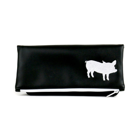 Cykochik X The Humane League embroidered pig eco-friendly vegan clutch handbag - Front