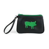 Cykochik X The Humane League embroidered eco-friendly vegan wristlet handbag - Black and Green Front