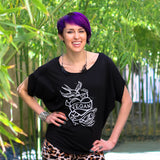 Cykochik "Vegan Tattoo" Organic bamboo and cotton poncho tee - illustrated by artist Michelle White - Model 2